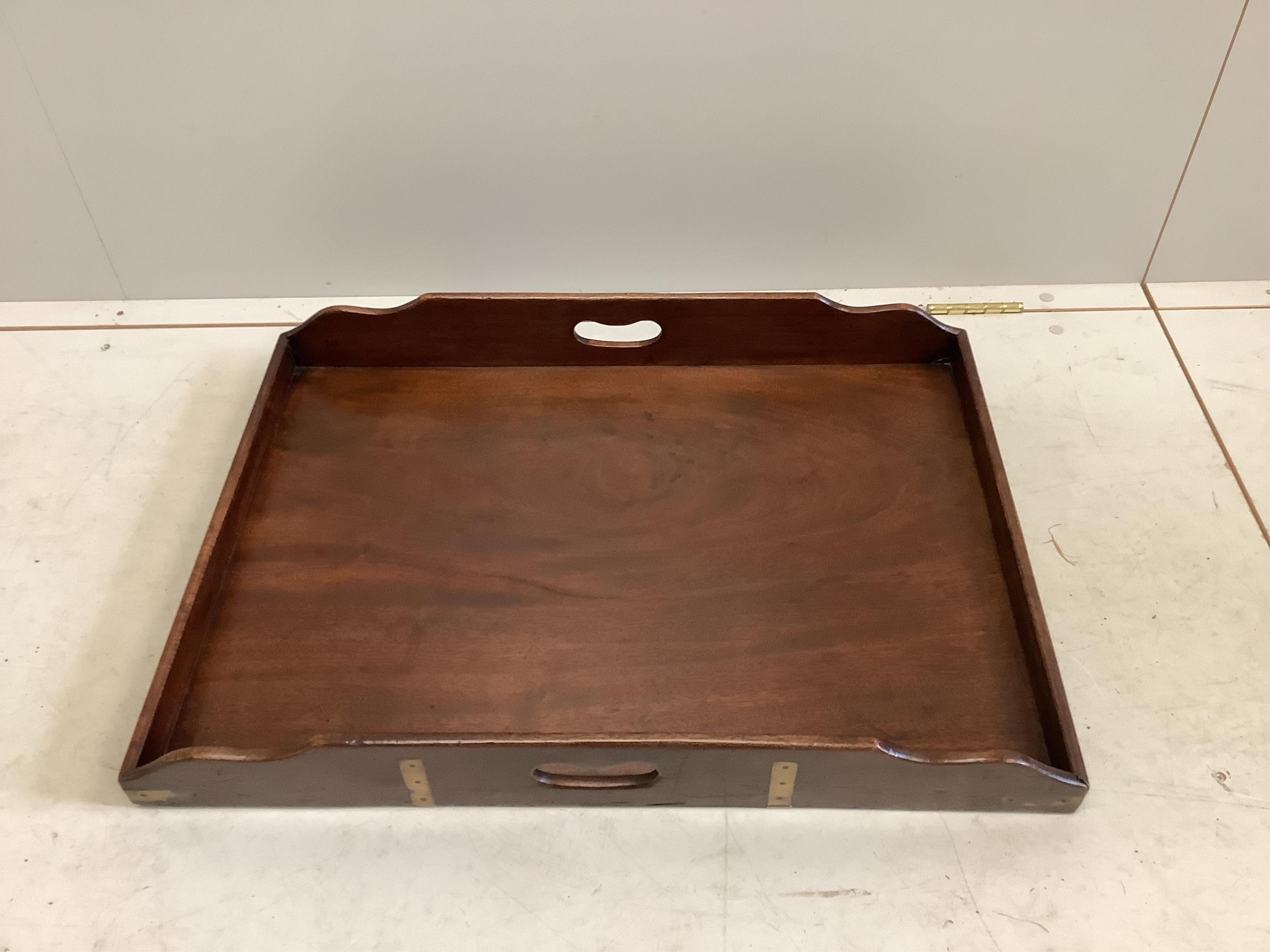 A Victorian brass mounted rectangular mahogany butler's tray, width 54cm, length 75cm